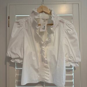 Karlie Puff Sleeve Ruffle Top White Sz Large. NWT